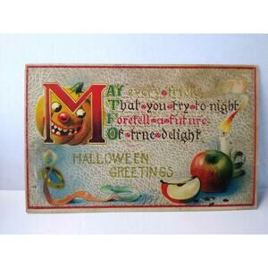 Halloween Postcard Fantasy Goblin Pumpkin Candle HIR 142 Original Freeport NY